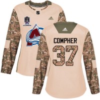 Adidas Colorado Avalanche #37 J.T. Compher Camo Authentic Women's 2022 Stanley Cup Champions Veterans Day Stitched NHL Jersey