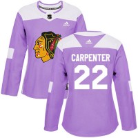 Adidas Chicago Blackhawks #22 Ryan Carpenter Purple Authentic Fights Cancer Women's Stitched NHL Jersey