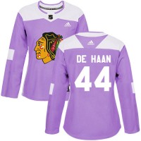 Adidas Chicago Blackhawks #44 Calvin De Haan Purple Authentic Fights Cancer Women's Stitched NHL Jersey