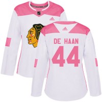 Adidas Chicago Blackhawks #44 Calvin De Haan White/Pink Authentic Fashion Women's Stitched NHL Jersey