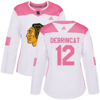 Adidas Chicago Blackhawks #12 Alex DeBrincat White/Pink Authentic Fashion Women's Stitched NHL Jersey