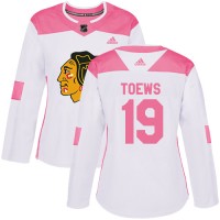 Adidas Chicago Blackhawks #19 Jonathan Toews White/Pink Authentic Fashion Women's Stitched NHL Jersey