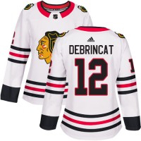 Adidas Chicago Blackhawks #12 Alex DeBrincat White Road Authentic Women's Stitched NHL Jersey