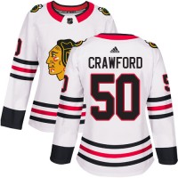 Adidas Chicago Blackhawks #50 Corey Crawford White Road Authentic Women's Stitched NHL Jersey