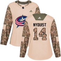 Adidas Blue Columbus Blue Jackets #14 Gustav Nyquist Camo Authentic 2017 Veterans Day Women's Stitched NHL Jersey