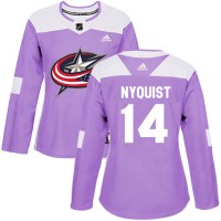 Adidas Blue Columbus Blue Jackets #14 Gustav Nyquist Purple Authentic Fights Cancer Women's Stitched NHL Jersey
