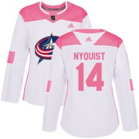 Adidas Blue Columbus Blue Jackets #14 Gustav Nyquist White/Pink Authentic Fashion Women's Stitched NHL Jersey