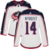 Adidas Blue Columbus Blue Jackets #14 Gustav Nyquist White Road Authentic Women's Stitched NHL Jersey