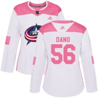 Adidas Blue Columbus Blue Jackets #56 Marko Dano White/Pink Authentic Fashion Women's Stitched NHL Jersey