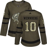 Adidas Blue Columbus Blue Jackets #10 Alexander Wennberg Green Salute to Service Women's Stitched NHL Jersey