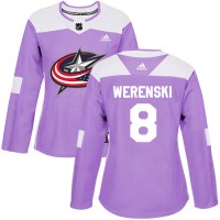 Adidas Blue Columbus Blue Jackets #8 Zach Werenski Purple Authentic Fights Cancer Women's Stitched NHL Jersey
