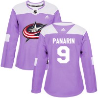 Adidas Blue Columbus Blue Jackets #9 Artemi Panarin Purple Authentic Fights Cancer Women's Stitched NHL Jersey