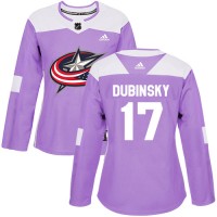 Adidas Blue Columbus Blue Jackets #17 Brandon Dubinsky Purple Authentic Fights Cancer Women's Stitched NHL Jersey