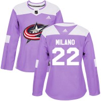 Adidas Blue Columbus Blue Jackets #22 Sonny Milano Purple Authentic Fights Cancer Women's Stitched NHL Jersey