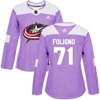 Adidas Blue Columbus Blue Jackets #71 Nick Foligno Purple Authentic Fights Cancer Women's Stitched NHL Jersey