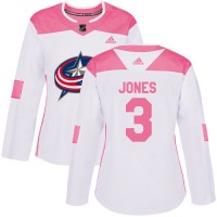 Adidas Blue Columbus Blue Jackets #3 Seth Jones White/Pink Authentic Fashion Women's Stitched NHL Jersey