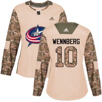 Adidas Blue Columbus Blue Jackets #10 Alexander Wennberg Camo Authentic 2017 Veterans Day Women's Stitched NHL Jersey
