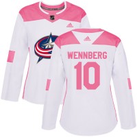Adidas Blue Columbus Blue Jackets #10 Alexander Wennberg White/Pink Authentic Fashion Women's Stitched NHL Jersey