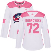 Adidas Blue Columbus Blue Jackets #72 Sergei Bobrovsky White/Pink Authentic Fashion Women's Stitched NHL Jersey