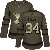 Adidas St. Louis Blues #34 Jake Allen Green Salute to Service Women's Stitched NHL Jersey