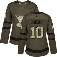 Adidas St. Louis Blues #10 Brayden Schenn Green Salute to Service Women's Stitched NHL Jersey
