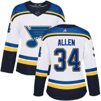 Adidas St. Louis Blues #34 Jake Allen White Road Authentic Women's Stitched NHL Jersey
