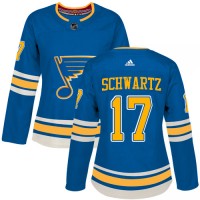 Adidas St. Louis Blues #17 Jaden Schwartz Blue Alternate Authentic Women's Stitched NHL Jersey