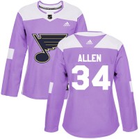 Adidas St. Louis Blues #34 Jake Allen Purple Authentic Fights Cancer Women's Stitched NHL Jersey