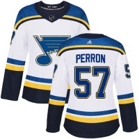 Adidas St. Louis Blues #57 David Perron White Road Authentic Women's Stitched NHL Jersey