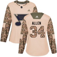 Adidas St. Louis Blues #34 Jake Allen Camo Authentic 2017 Veterans Day Women's Stitched NHL Jersey