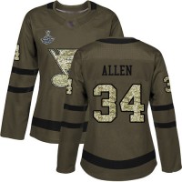 Adidas St. Louis Blues #34 Jake Allen Green Salute to Service Stanley Cup Champions Women's Stitched NHL Jersey