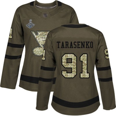 Adidas St. Louis Blues #91 Vladimir Tarasenko Green Salute to Service Stanley Cup Champions Women's Stitched NHL Jersey