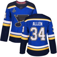 Adidas St. Louis Blues #34 Jake Allen Blue Home Authentic Stanley Cup Champions Women's Stitched NHL Jersey