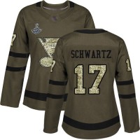 Adidas St. Louis Blues #17 Jaden Schwartz Green Salute to Service Stanley Cup Champions Women's Stitched NHL Jersey