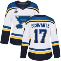 Adidas St. Louis Blues #17 Jaden Schwartz White Road Authentic Stanley Cup Champions Women's Stitched NHL Jersey