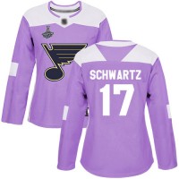 Adidas St. Louis Blues #17 Jaden Schwartz Purple Authentic Fights Cancer Stanley Cup Champions Women's Stitched NHL Jersey