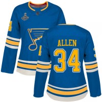 Adidas St. Louis Blues #34 Jake Allen Blue Alternate Authentic Stanley Cup Champions Women's Stitched NHL Jersey
