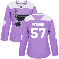 Adidas St. Louis Blues #57 David Perron Purple Authentic Fights Cancer Stanley Cup Champions Women's Stitched NHL Jersey
