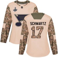 Adidas St. Louis Blues #17 Jaden Schwartz Camo Authentic 2017 Veterans Day Stanley Cup Champions Women's Stitched NHL Jersey