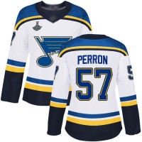 Adidas St. Louis Blues #57 David Perron White Road Authentic Stanley Cup Champions Women's Stitched NHL Jersey