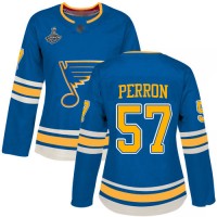 Adidas St. Louis Blues #57 David Perron Blue Alternate Authentic Stanley Cup Champions Women's Stitched NHL Jersey