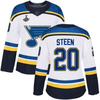 Adidas St. Louis Blues #20 Alexander Steen White Road Authentic Stanley Cup Champions Women's Stitched NHL Jersey