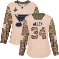 Adidas St. Louis Blues #34 Jake Allen Camo Authentic 2017 Veterans Day Stanley Cup Champions Women's Stitched NHL Jersey