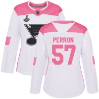 Adidas St. Louis Blues #57 David Perron White/Pink Authentic Fashion Stanley Cup Champions Women's Stitched NHL Jersey