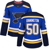 Adidas St. Louis Blues #50 Jordan Binnington Blue Home Authentic Women's Stitched NHL Jersey