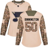 Adidas St. Louis Blues #50 Jordan Binnington Camo Authentic 2017 Veterans Day Women's Stitched NHL Jersey