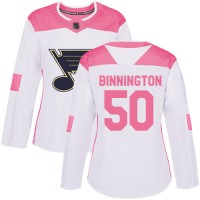 Adidas St. Louis Blues #50 Jordan Binnington White/Pink Authentic Fashion Women's Stitched NHL Jersey