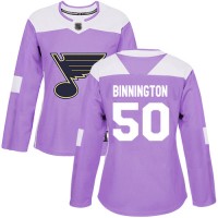 Adidas St. Louis Blues #50 Jordan Binnington Purple Authentic Fights Cancer Women's Stitched NHL Jersey