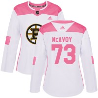 Adidas Boston Bruins #73 Charlie McAvoy White/Pink Authentic Fashion Women's Stitched NHL Jersey