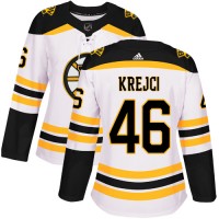 Adidas Boston Bruins #46 David Krejci White Road Authentic Women's Stitched NHL Jersey